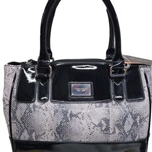 Tignanello Lady Q Status Black Patent & Gray Snake-Print Satchel - Never used